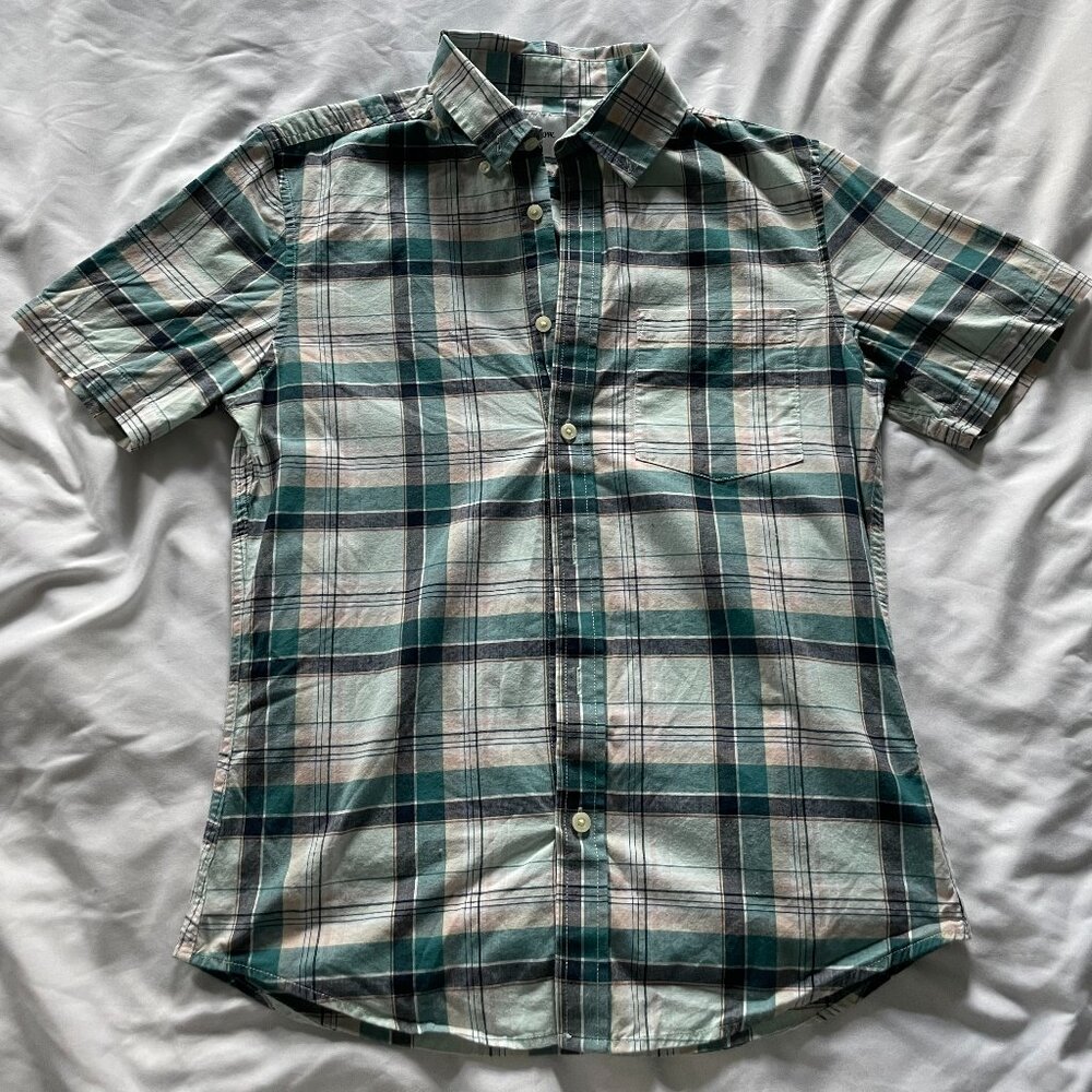 Goodfellow & Co Plaid Short Sleeve Button-Down Shirt Collared Blue/Green Mens S